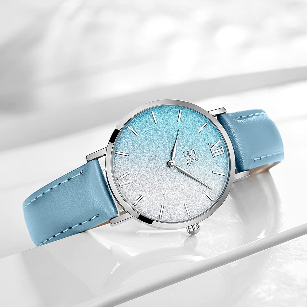SHENGKE SK Ultra Thin Minialist Creative Starry Sky Women Watch with Genuine Leather Stainless Steel Mesh Band Floral Watch - Image 3